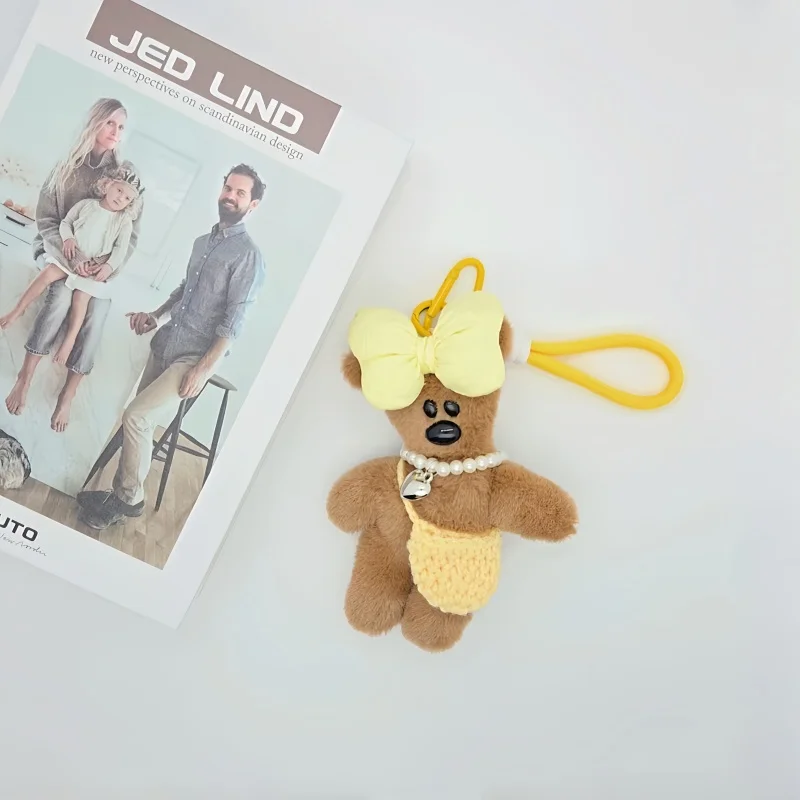 Bonito cabeça inclinada urso de pelúcia chaveiro pingente kawaii urso estridente boneca mochila saco charme chaveiro brinquedo presente para meninas mulheres casal