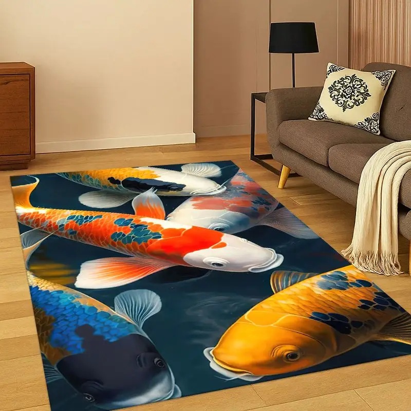 GOOD LUCK Koi Fish Yin Yang Carp Cartoon Carpet Rug for Bedroom Living Room Sofa Playroom Doormat Home Decor,Area Rug Non-slip