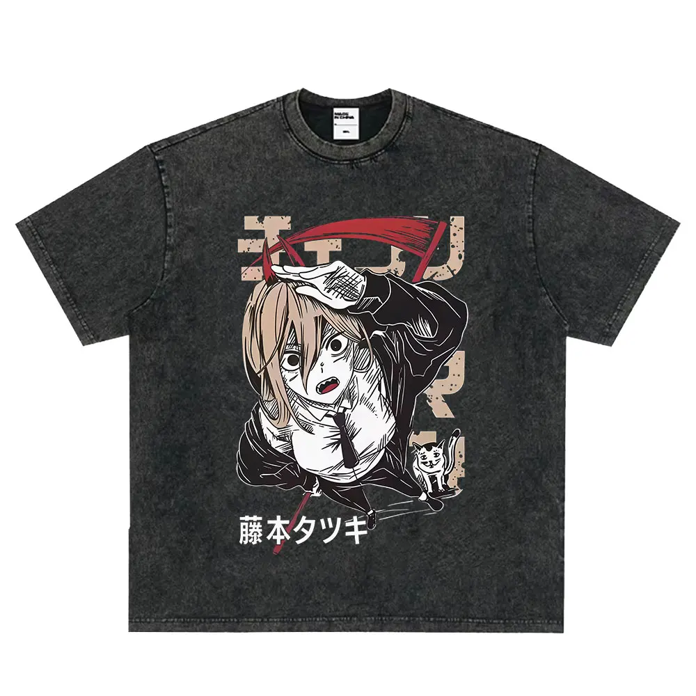أنيمي بالمنشار رجل المستقبل الشيطان خمر غسلها تي شيرت للجنسين مانغا طباعة تي شيرتات قصيرة الاكمام الذكور القطن الخالص تيز الشارع الشهير #2