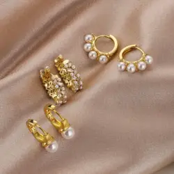 HECHENG, Pearl Gold Color Hoop Earrings For Women Thick Circel Round Hoops Pearl Beads Ear Rings Jewelry Wholesale