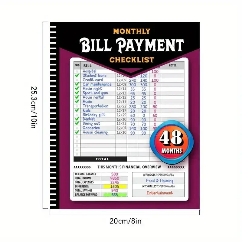 Monthly Bill Payment Checklist: Bill Tracker Notebook, The 4-Year Guide for Families & Money Managers, 960 Billing Records Inclu
