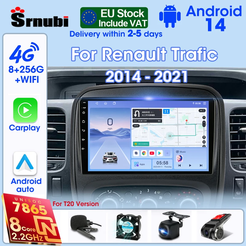 Autoradio Srnubi 2Din Android 14 pour Renault Trafic 3 2014 2015 2016 2017 2018 2019 2020 2021, lecteur multimédia Carplay Auto RDS