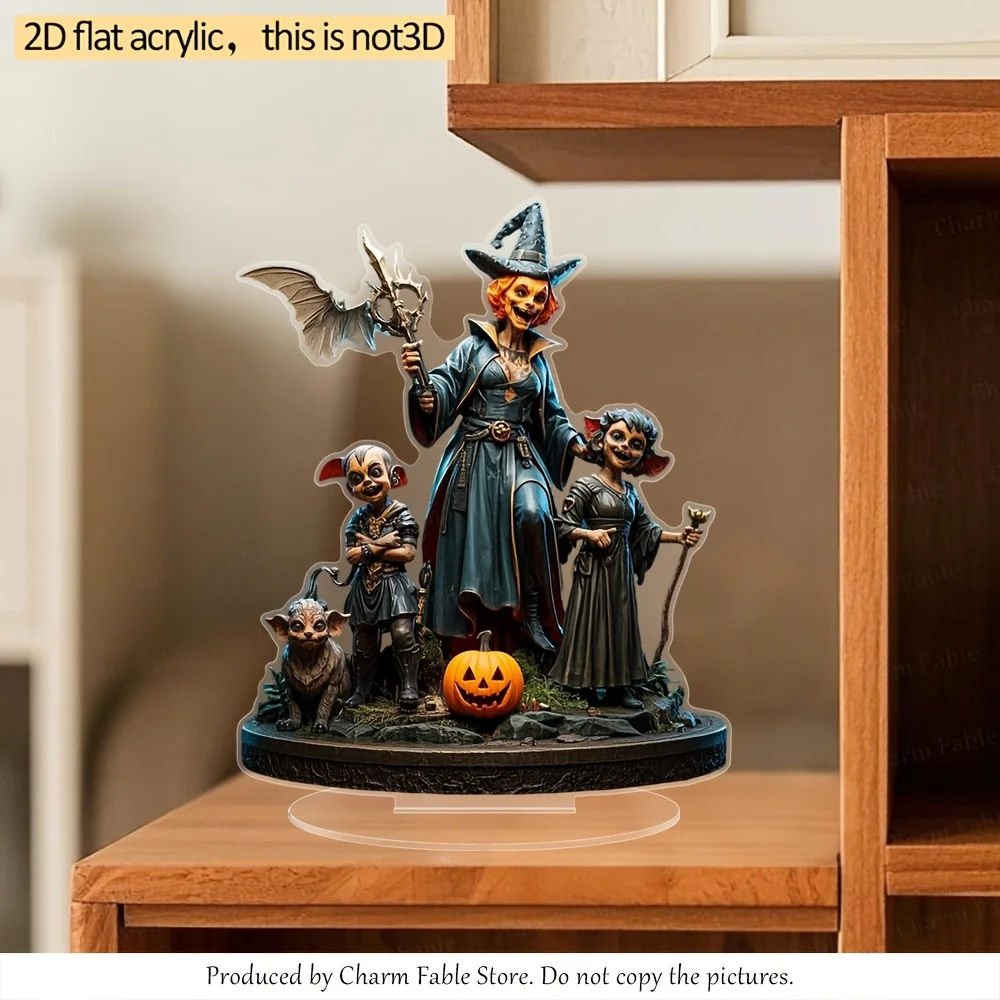 2D Flat Acrylic Halloween And Easter Tabletop Decoration - Horror Witch, Pumpkin, And Mysterious Creature Figurines, No Assembly
