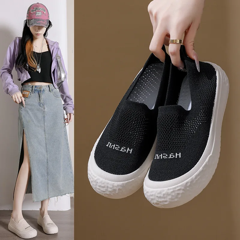 Women's Slip-on Loafers Flats Knit Walking Penny Shoes Soft Work Office Comfort  Sneaker Women Casual Loafers