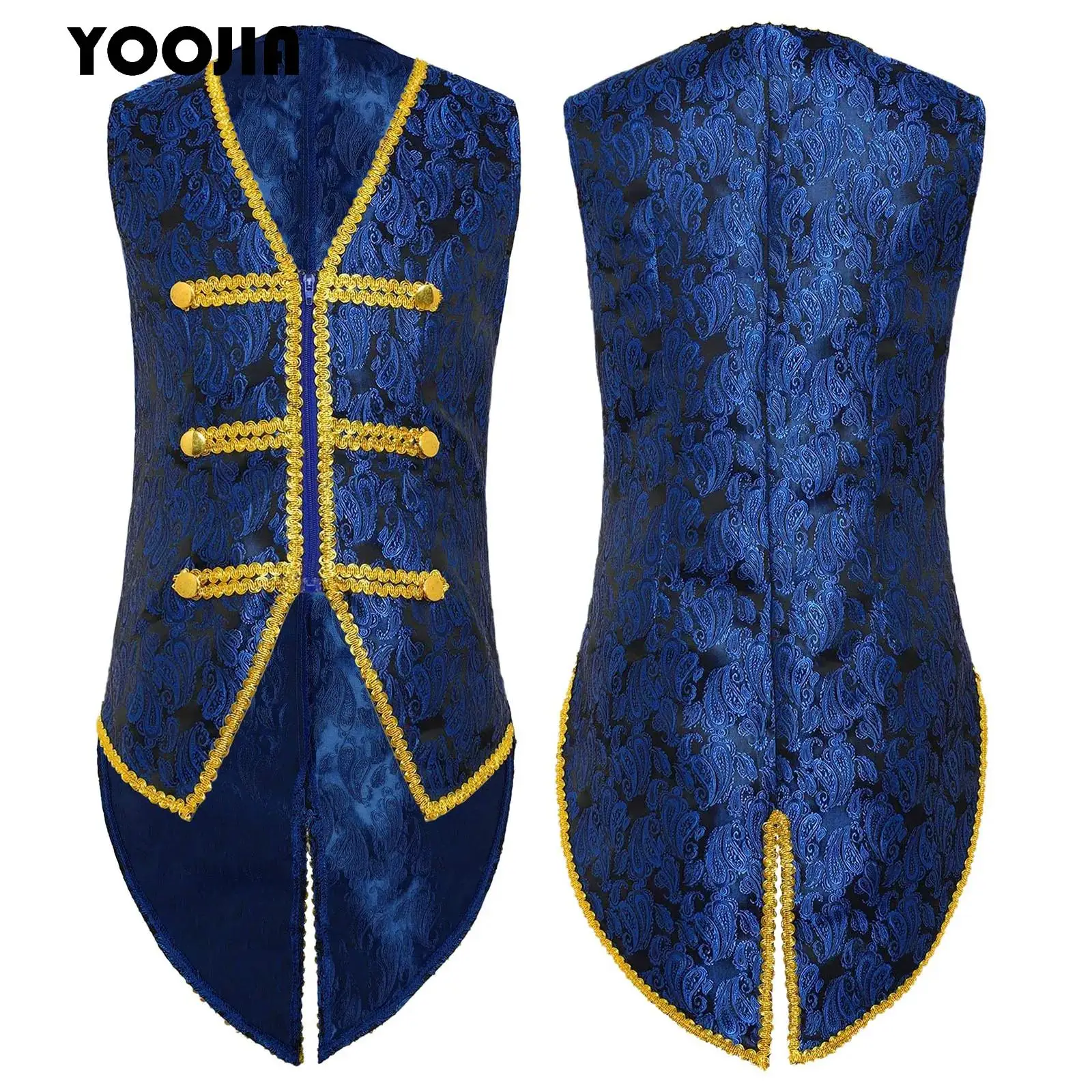 

Halloween Boys Medieval Renaissance Vest Steampunk Print Embroidery Tailcoat Victorian Vintage Waistcoat Fancy Party Outwear