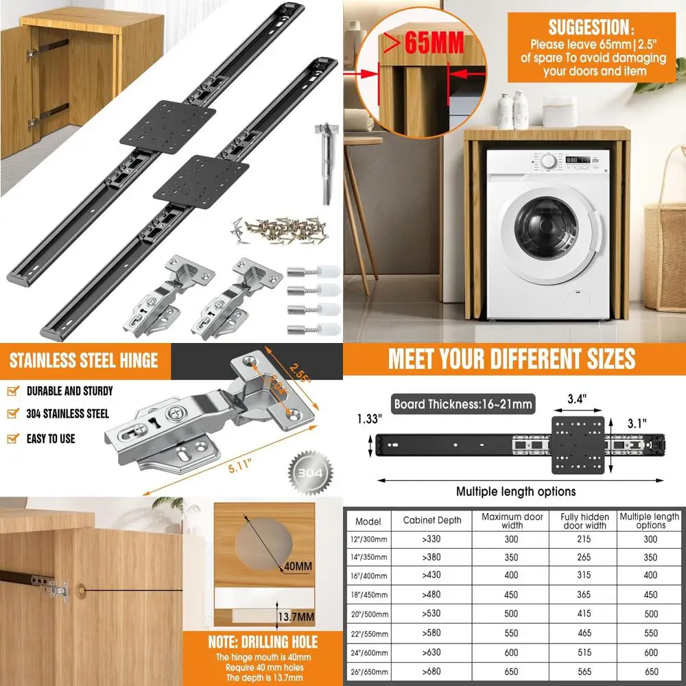 

Пара скрытых направляющих для дверей шкафов 24 дюйма с потайными петлями