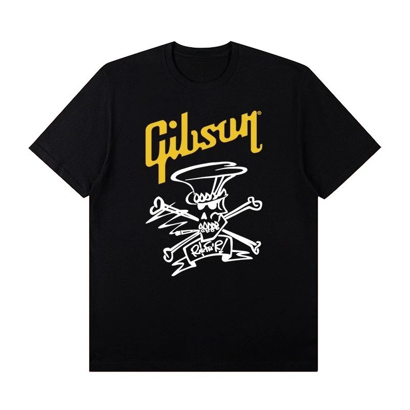 

2025 Gibson Les Paul Gibson Electric Guitar Peripheral Short Sleeve T-shirt Rock Band Practice Costume Half Sleeve Women Tee Top