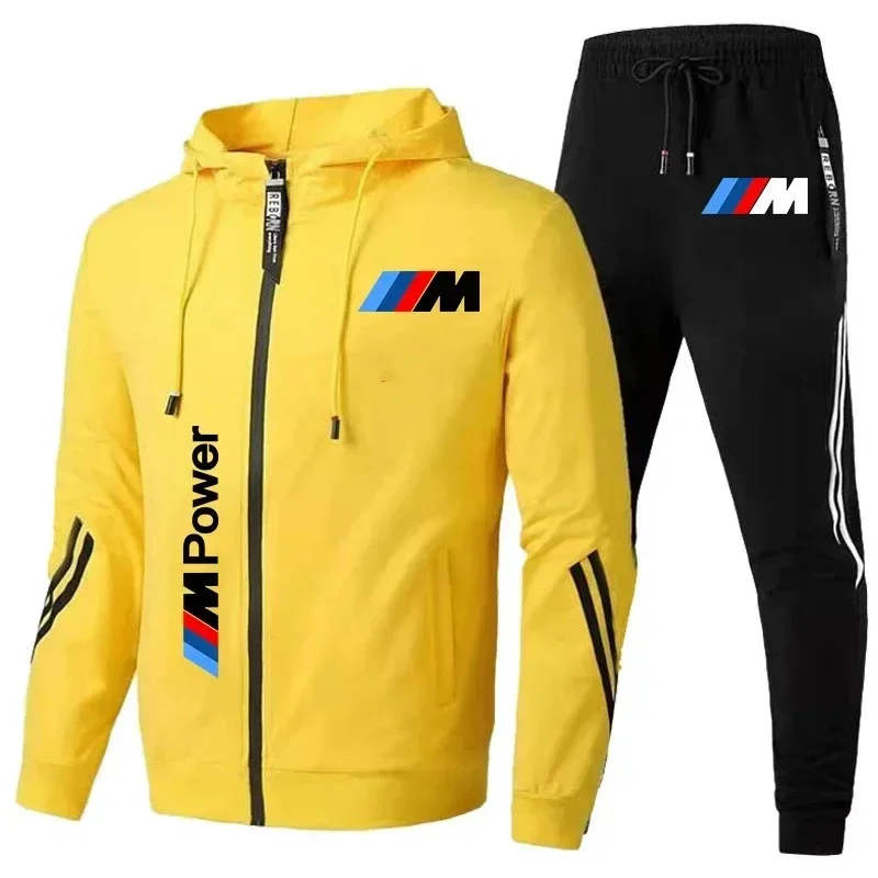 

2025 new men's BMW sportswear, BMW logo printed casual wear, zipper motorcycle jacket, sports shirt, long pants two-piece M-3XL