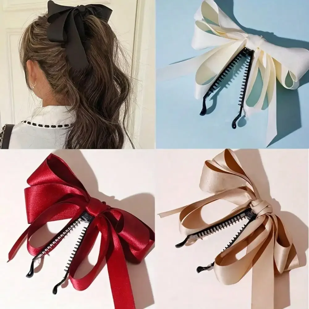 Elegant Bow Hair Clip for Women Solid Color Barrette