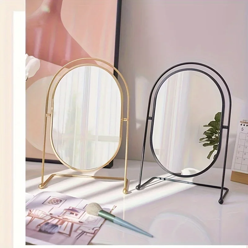 Luxurious Lighted Makeup Mirror for Bedroom Vanity Decor, High Definition Oval Mirror with Rotatable Bracket, Elegant Desktop Be