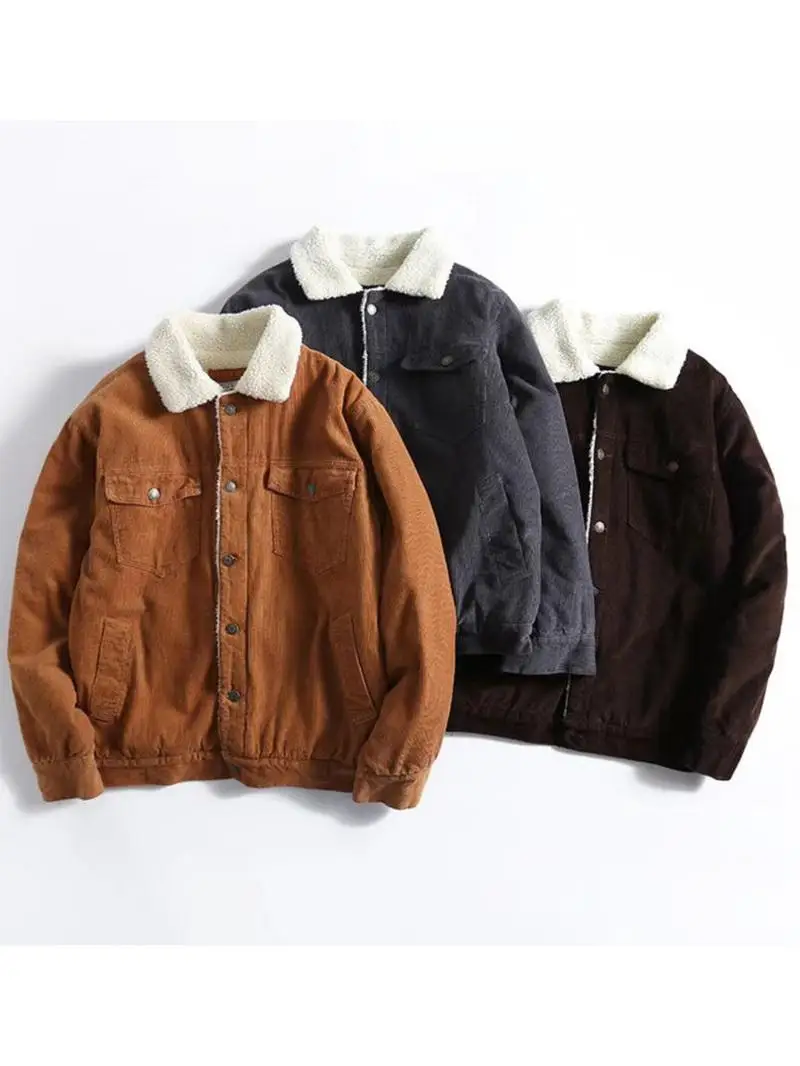 

Утепленная хлопковая фланелевая куртка для мужчин: теплая зимняя модель с воротником-стойкой, модный американский тренд, новинка