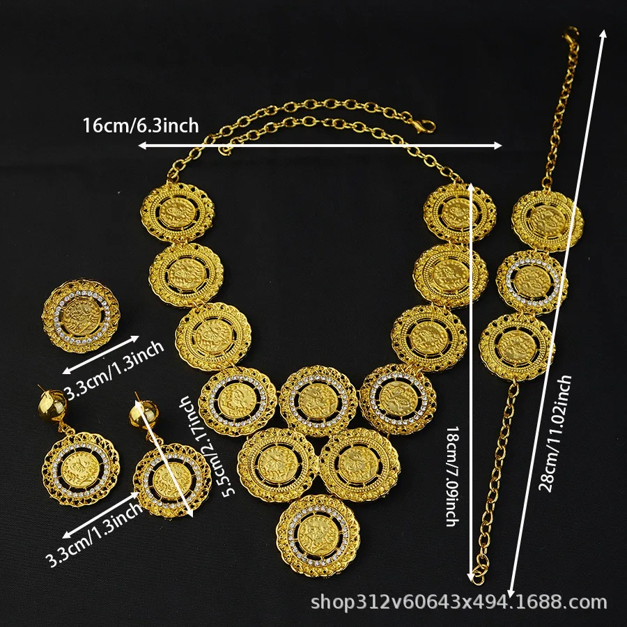 9999 gold jewelry set - African bride jewelry collection - Saudi lady necklace, bracelet, earrings, ring