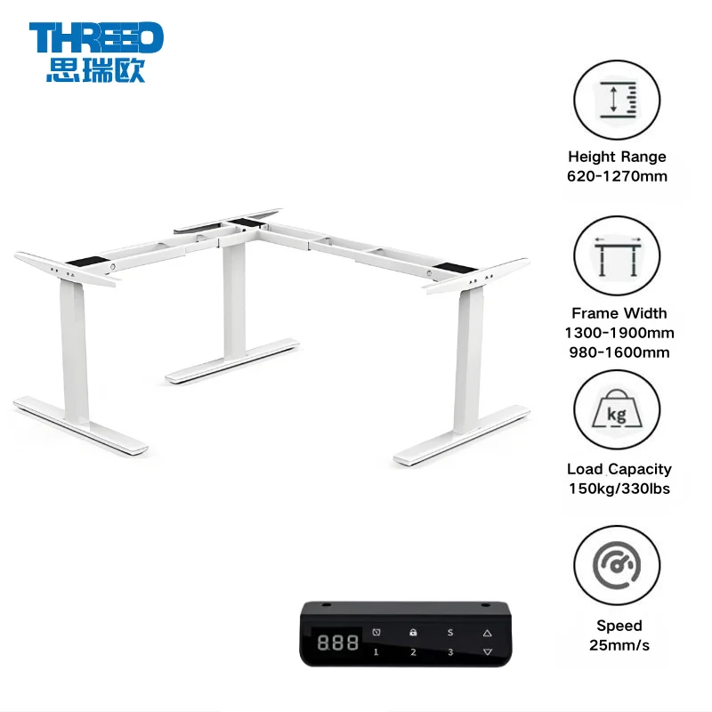 Modern Electric Height-Adjustable L-Shaped Desk Home-Friendly Extendable Office Home Computer Desk Three Motor Office Desk