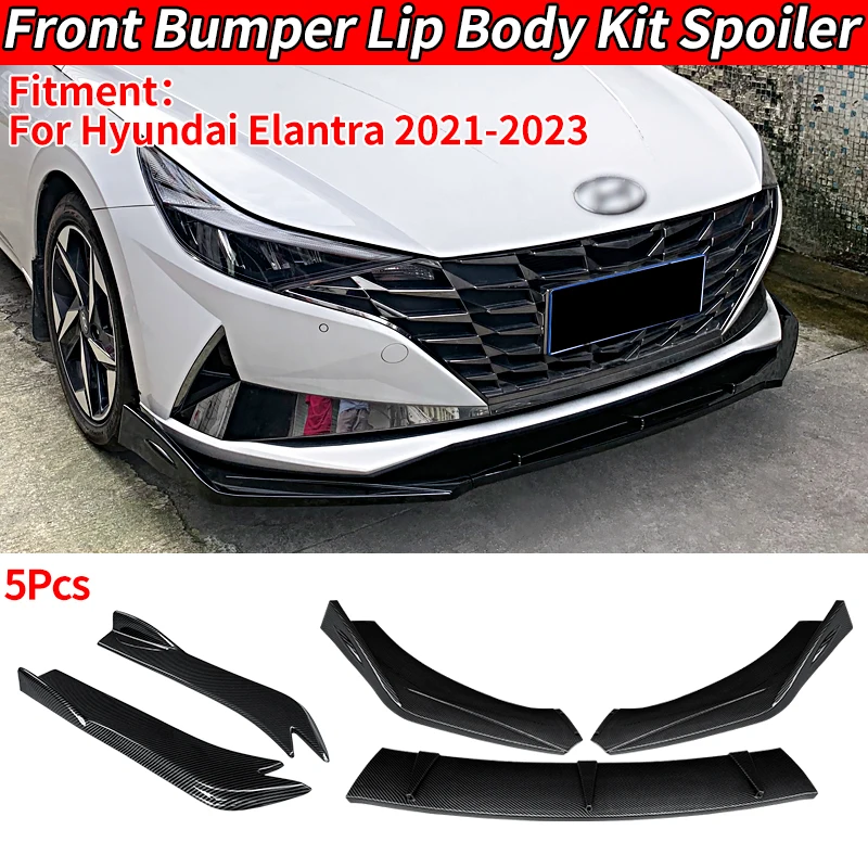 

For Hyundai Elantra 2221-2023 Car Front Bumper Splitters Lip Body Kit Spoiler Extensions Rear Wrap Angle Shark Fins Carbon Look