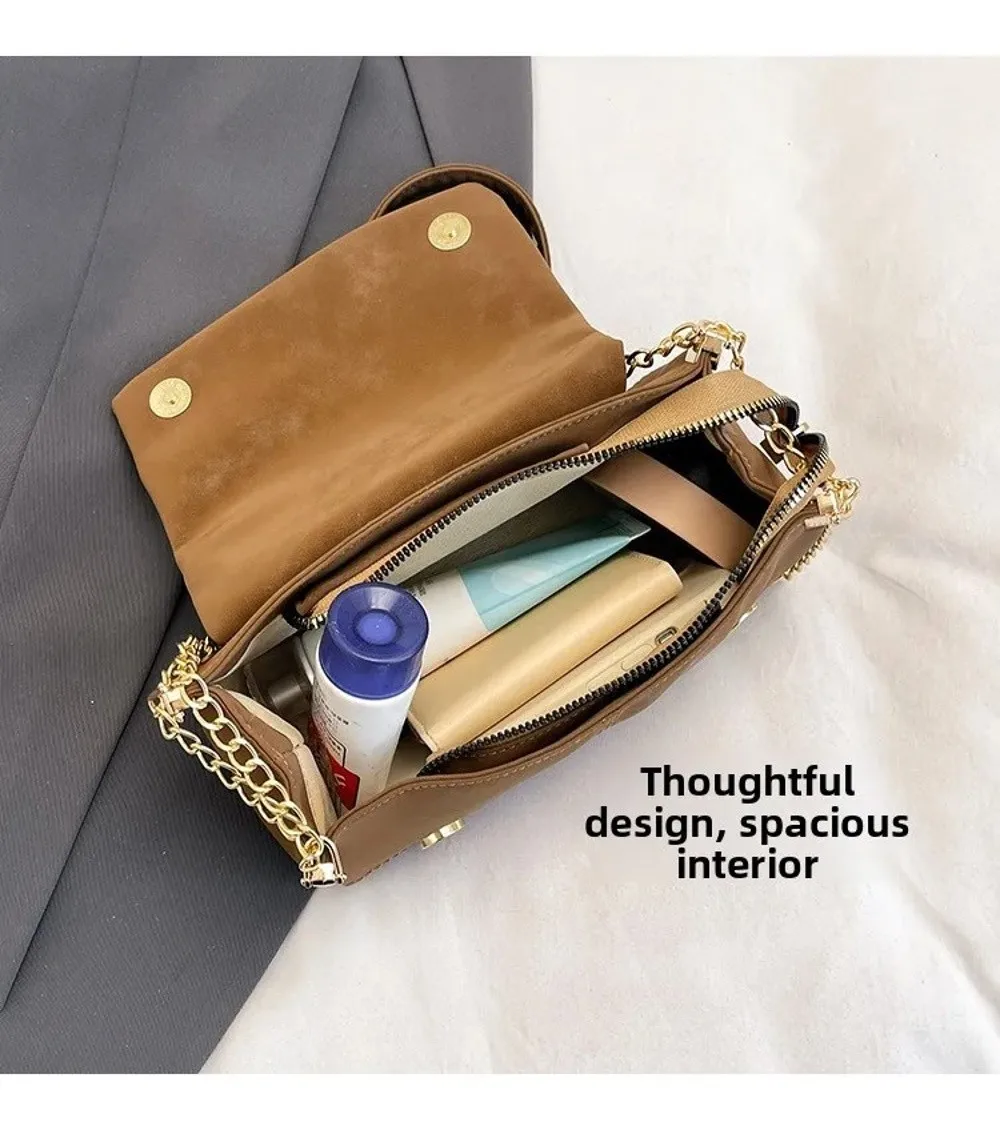 Hochwertige Wildleder-Schultertasche mit Großer Kapazität Ketten-Umhängetasche Quadratische Handtasche für Damen – Detail 5