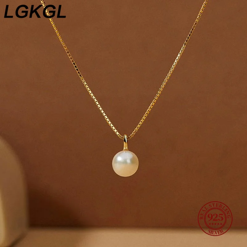 

LGKGL Pearl Pendant Necklaces for Women Temperament Clavicle Box Chain Choker 14K Gold Plated Jewelry