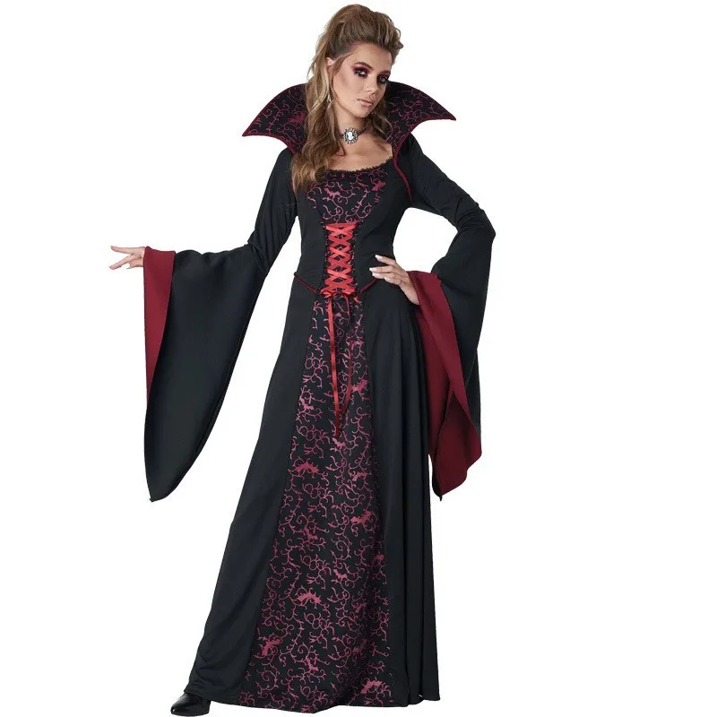 Red Black  Witch Court Costume for Women Halloween Ball Masquerade Cosplay Traditional Chinese Ethnic Stage Performance