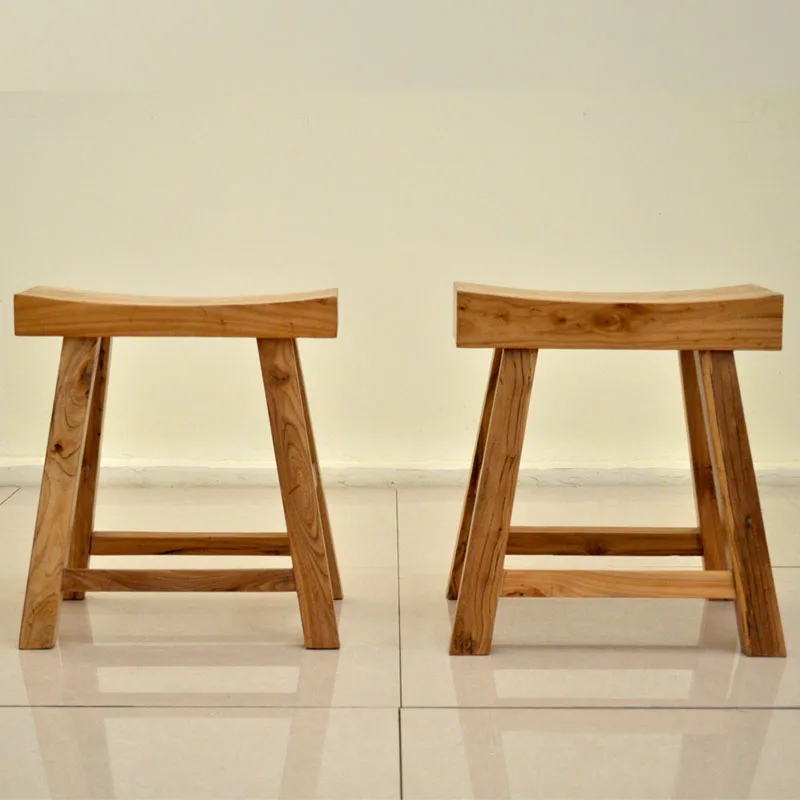 Old elm concave stool for changing shoes, home use all-solid wood dining stool, vintage restaurant saddle stool, factory direct