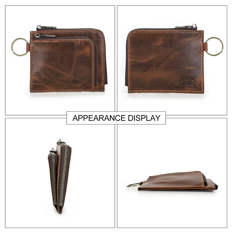 CONTACT'S Genuine Leather Wallets Men RFID Purse Key Chain Card Coin Pocket Money Bag Male Mini Daily Travel Gift Wallet