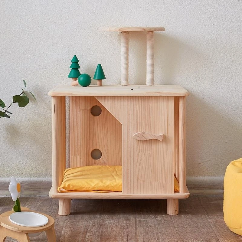 Solid Wood Pet Nest Bedside Cat Cabinet Cat Tree All-season Universal Cat Nest Closed Dog House Pet Supplies Pet Nest