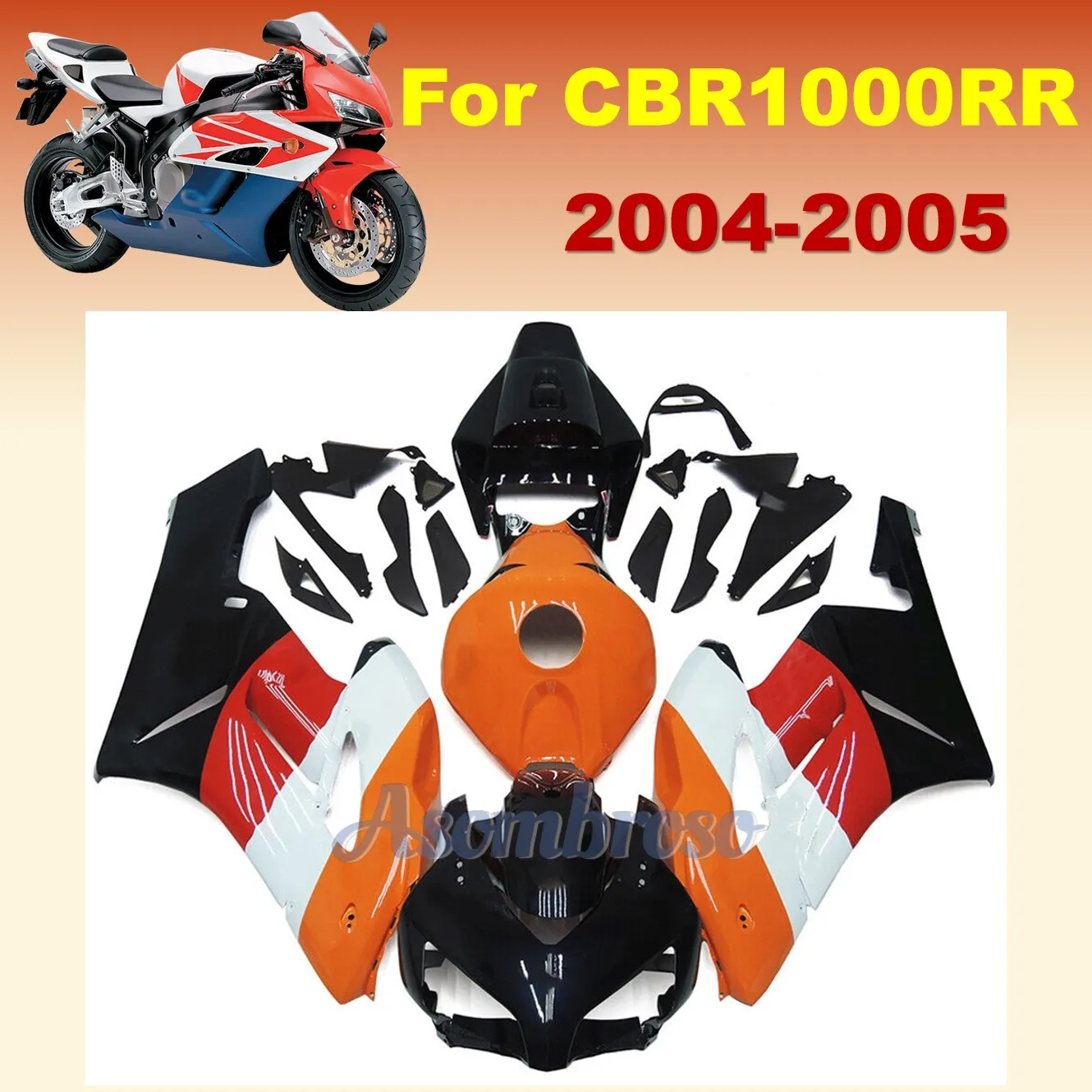 

Комплект обтекателей, подходящий для Honda repsol CBR1000RR 2004 2005 04 05, оранжевый черный комплект кузова, корпус мотоцикла