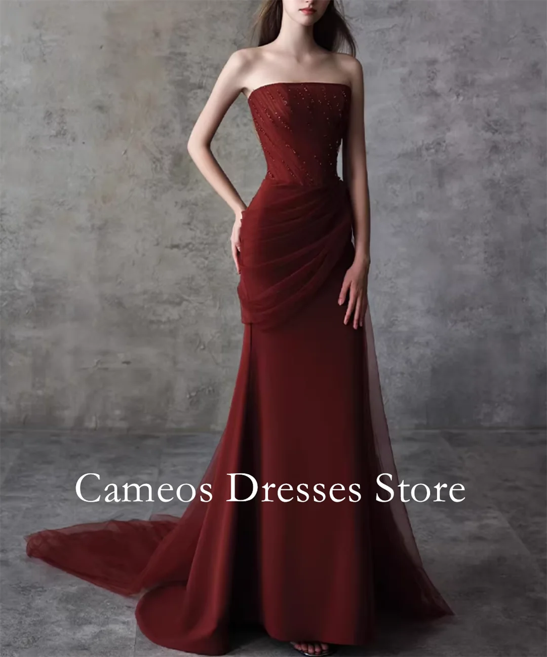 

Вечернее платье SONDR Korea Mermaid из тюля с открытыми плечами, бордовое, на заказ, для выпускного вечера, простое, для особых случаев, для вечеринок, E