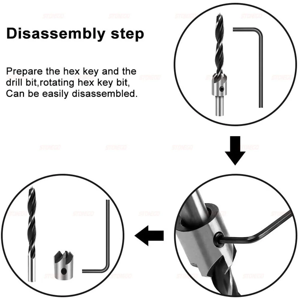 STONEGO Woodworking Drill Bit Set, 4/7Pcs Countersink Drill Bits with 3 Tips, Sizes 3-10mm, Countersunk Head Drilling Bit Set