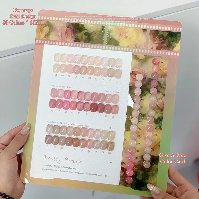 

30 Colors Nail Gel Polish Set Spring Day Pink Mist UV LED Soak Off Varnish Color Chart Display Board Sample Manicure Nail Art