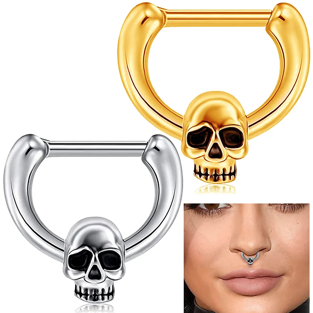 Skull Septum Nose Rings Stainless Steel Nose Piercing Ear Cartilage Body Piercing For Wamen Men