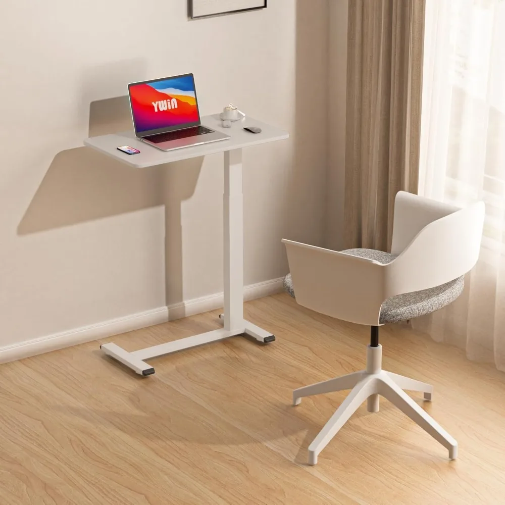 

US Shipping Hot New Adjustable Overbed Bedside Table with Wheels Rolling Standing Desk Pneumatic Small Side Bed Table with