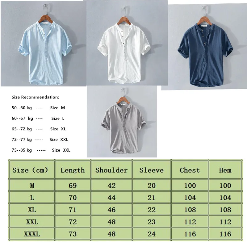 Men\'s Cotton Linen Shirt Short-sleeved Shirts Solid Color Pullover TEE Casual Simple Fashionable Tops  Jacquemus Moncler T Shirt