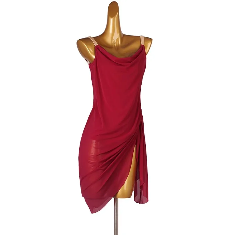 

New Light Luxury Mesh Latin Dance Strap Performance Dress Ladies' rumba and cha cha camisole dance costumes
