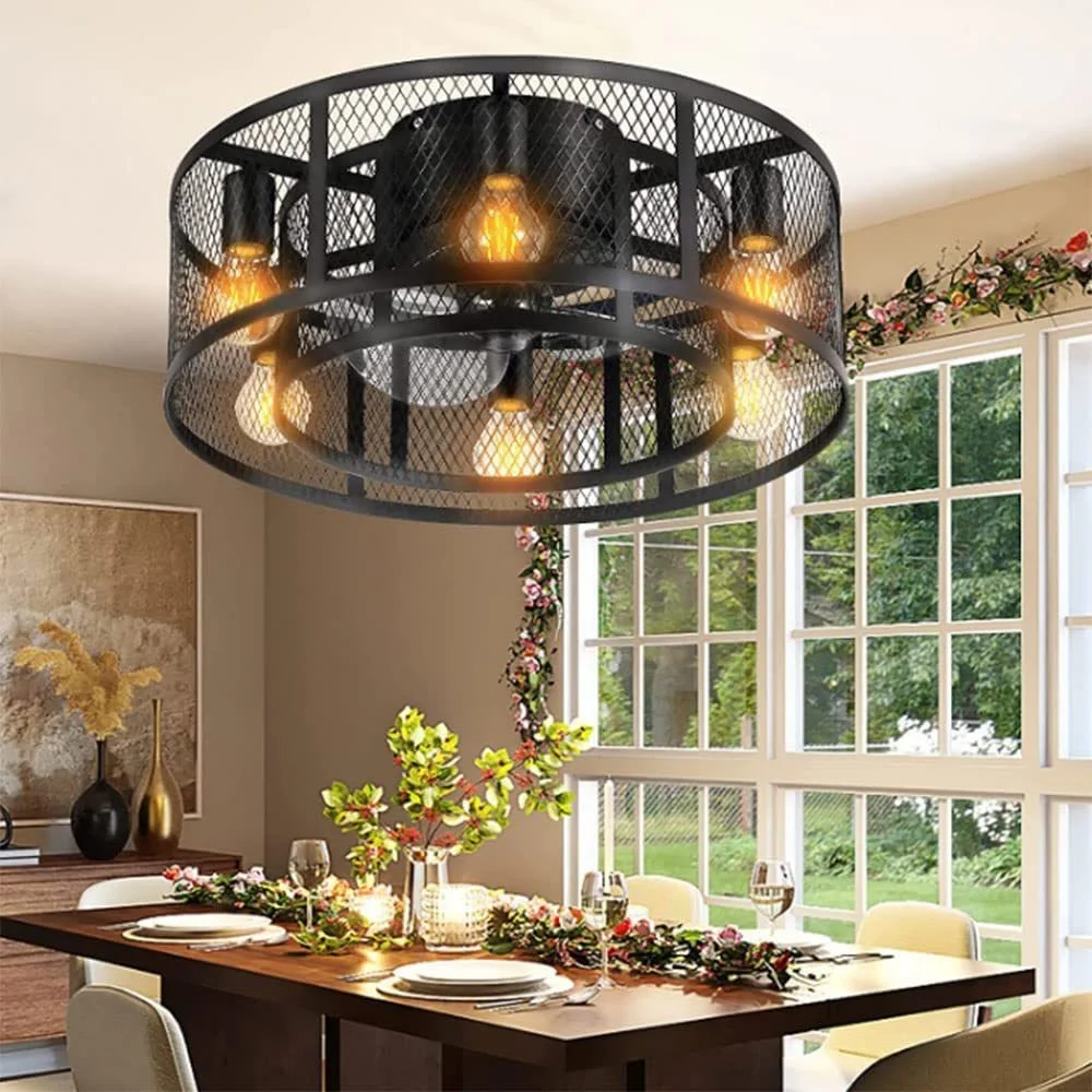 

LINCCW 20" Caged Ceiling Fan with Light Remote Control Quiet DC Motor Farmhouse Ceiling Fans for Rustic Kitchen Bedroom