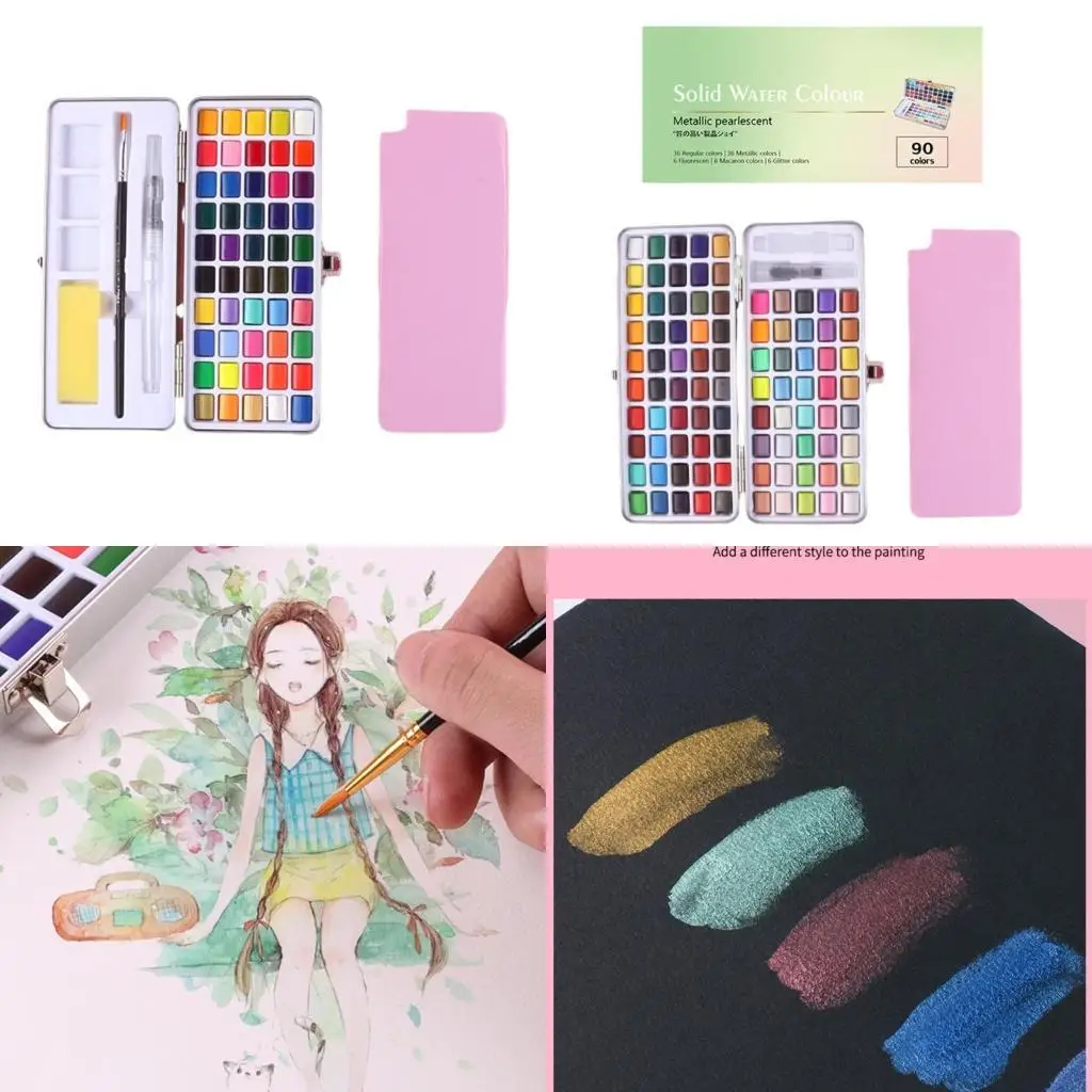 Y5LB 50/72/90/100 لون مجموعة الطلاء بالألوان المائية لوازم الرسم بيرليسسينت الصباغ الصلبة مجموعة الطلاء بالألوان المائية