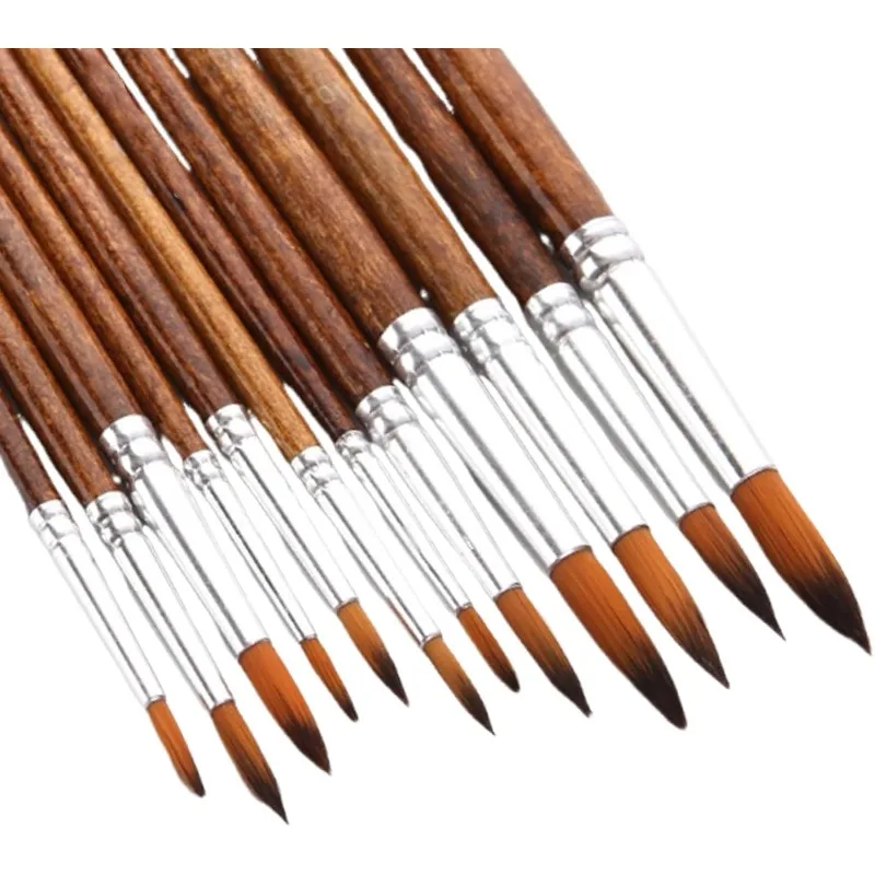 

12Pcs Artist Paint Brush Set - Versatile Pointed & Round Tips for Watercolor, Acrylics, Ink, Gouache, Oil, Tempera