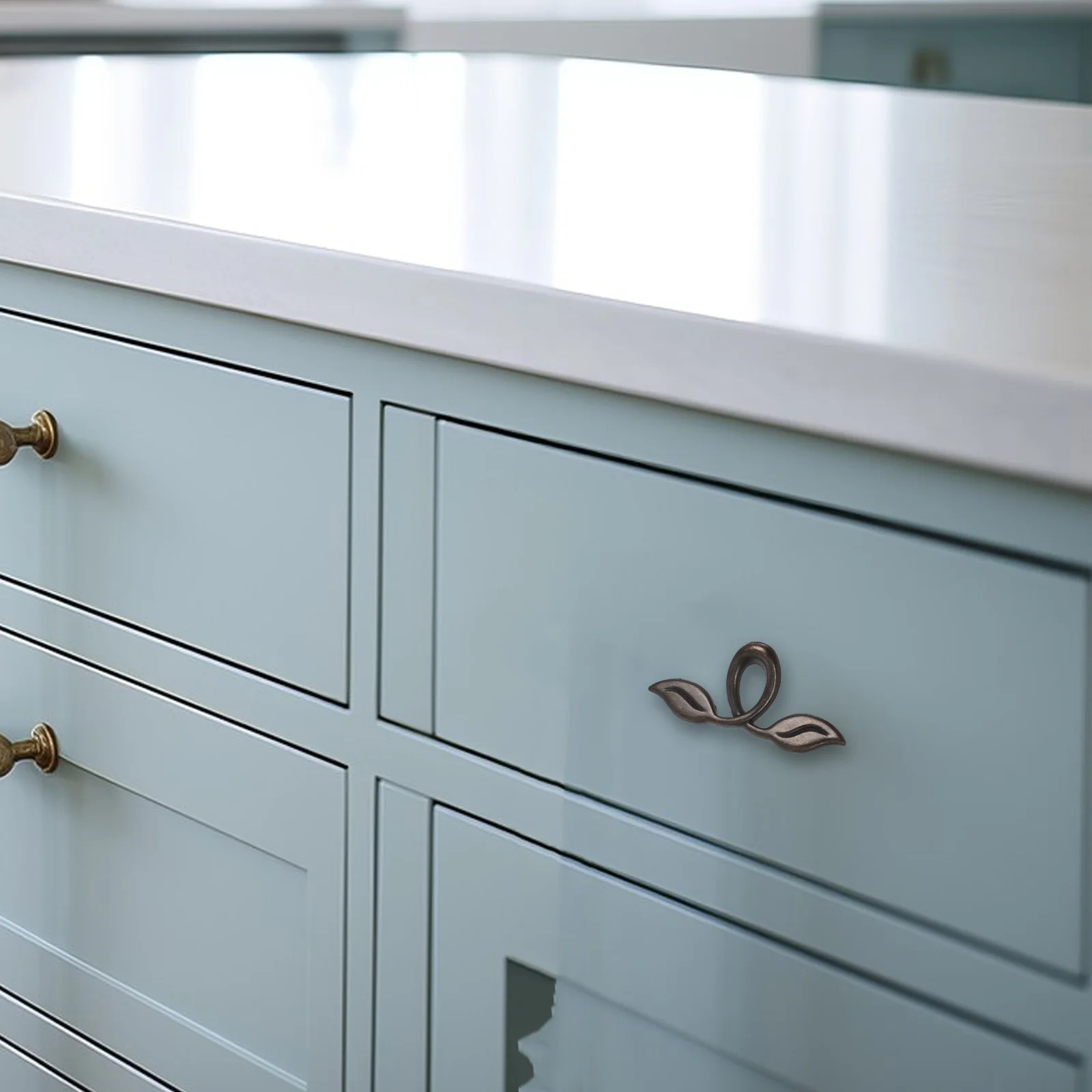 

1Set Vintage Leaf Shaped Cabinet Handles Zinc Alloy Retro Drawer Pulls for Wardrobes Furniture Doors Door Knob