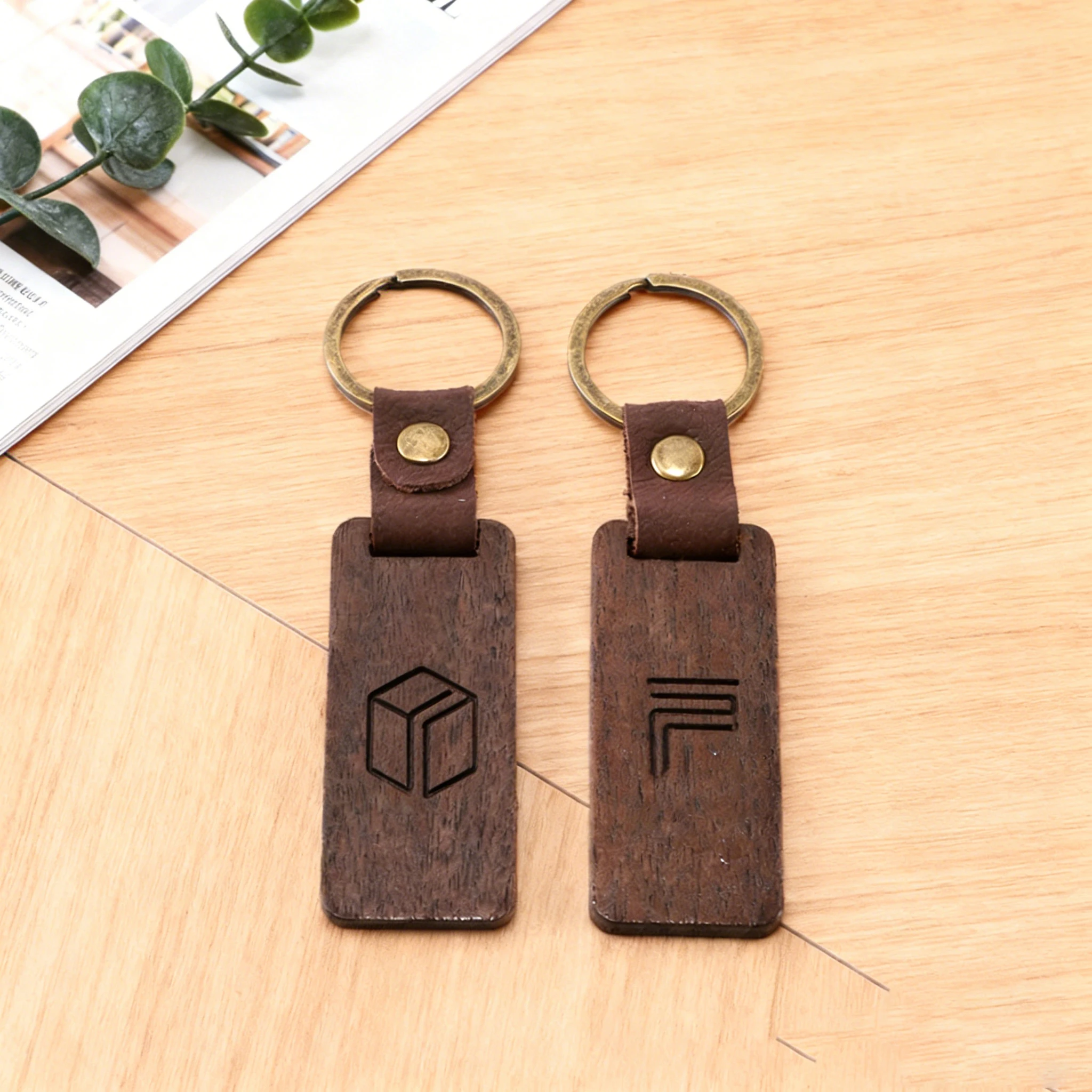 Solid Wood Square Keychain with Free Engraving, Custom Gift