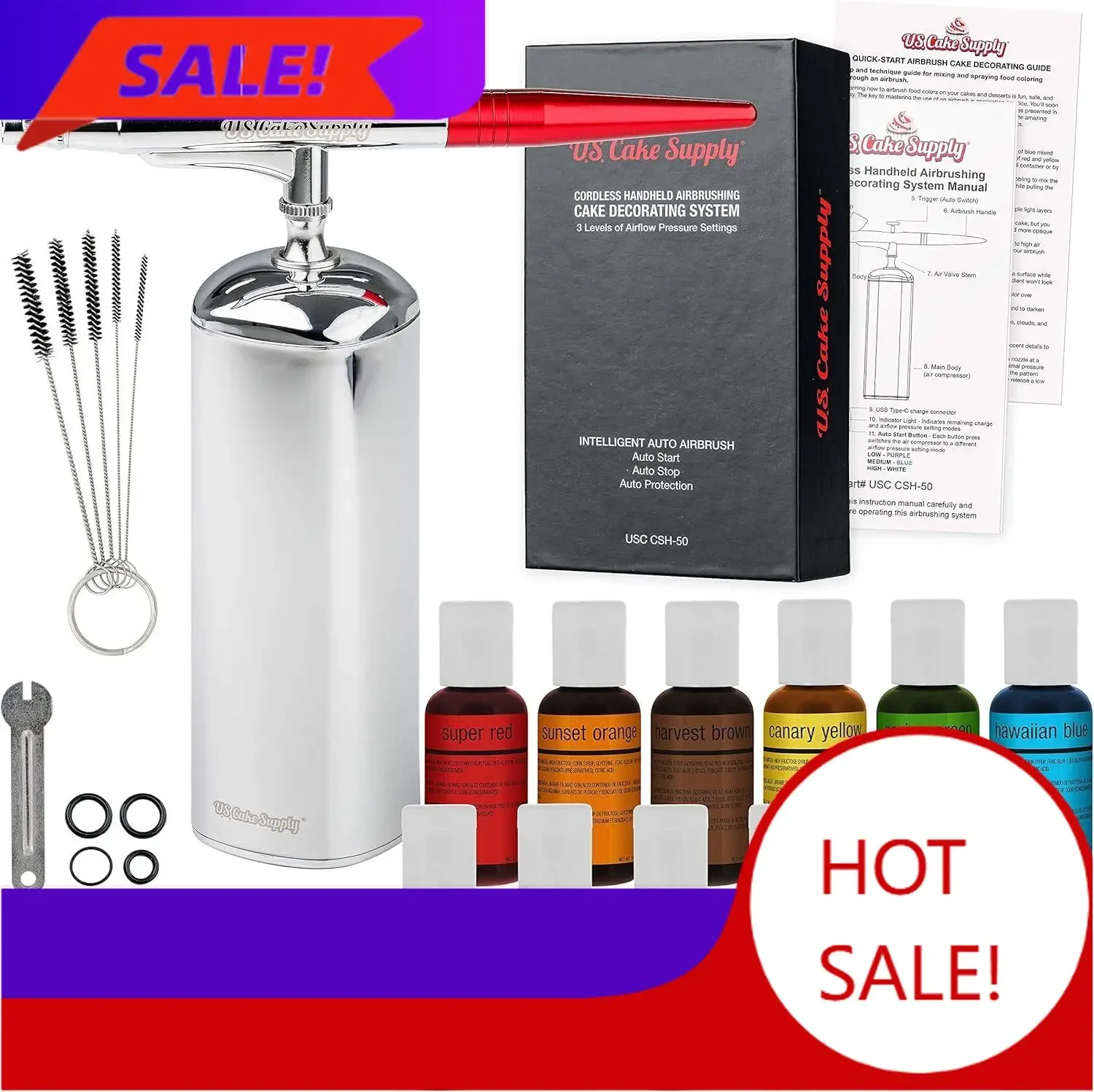 Bestseller- Complete Cordless Handheld Airbrush Cake Decorating System, Professional Kit with a Full Selection of 12 Vivid Airbr