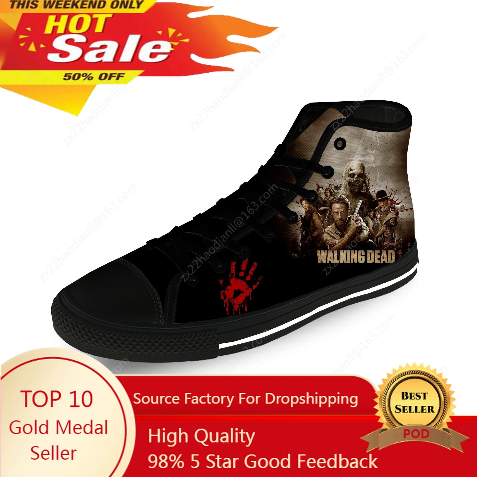 Horror The Walking Dead Funny Casual Cloth Fashion 3D Print High Top Canvas Shoes Men Women Lightweight Breathable Sneakers