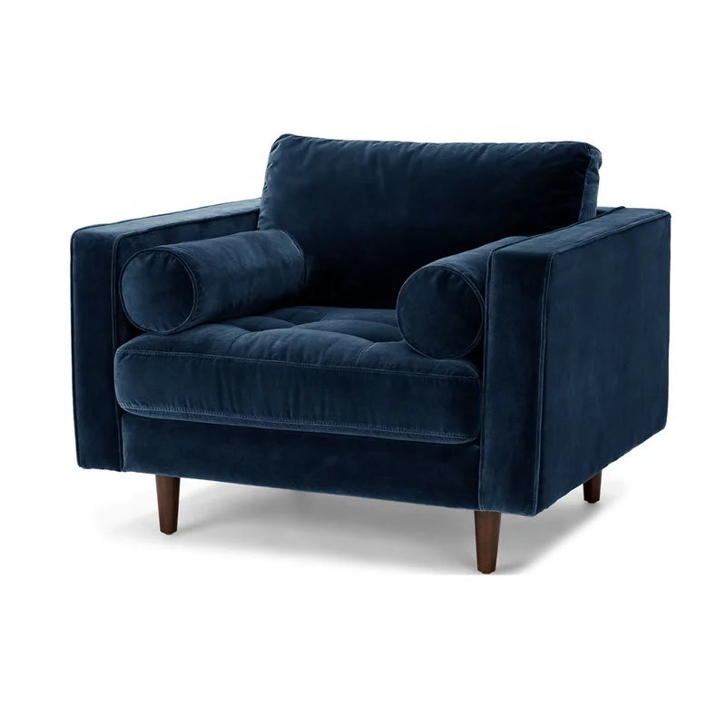 Luxury living room furniture Wooden sofa Velvet armchair