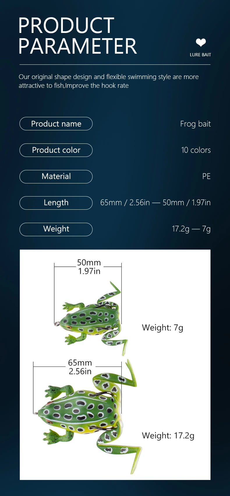 CIBO 1 Stück 65mm/2,56 Zoll 17,2g Bionischer Froschköder Oberflächenköder Weicher Angelköder mit Doppelhaken für Barsch und Schlangenkopf – Detail 3