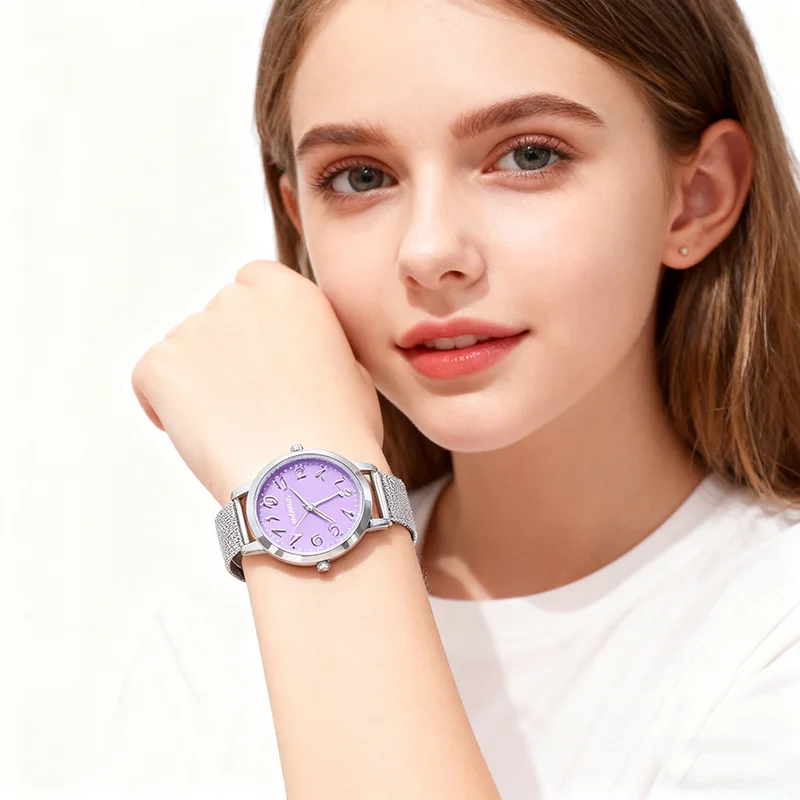 السيدات النساء الكلاسيكية الأزياء الصلب حزام فاخر للماء الساعات النسائية الطلاب أرقام الكوارتز الفضة الهدايا سوار ساعة #2