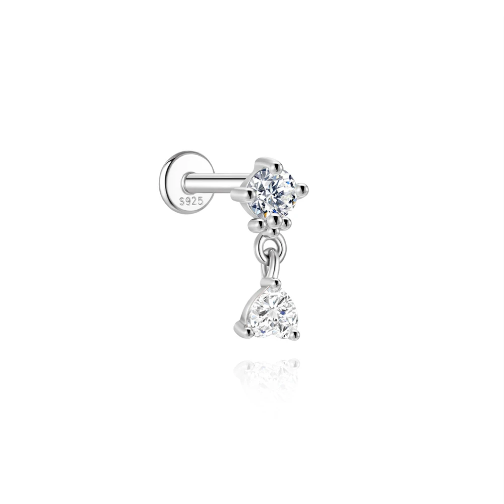 CANNER 925 Sterling Silber Nieten-Zirkon-Ohrstecker mit flachem Kopf für Damen, geometrischer Pferdeaugen-Partyschmuck, Geburtstagsgeschenke
