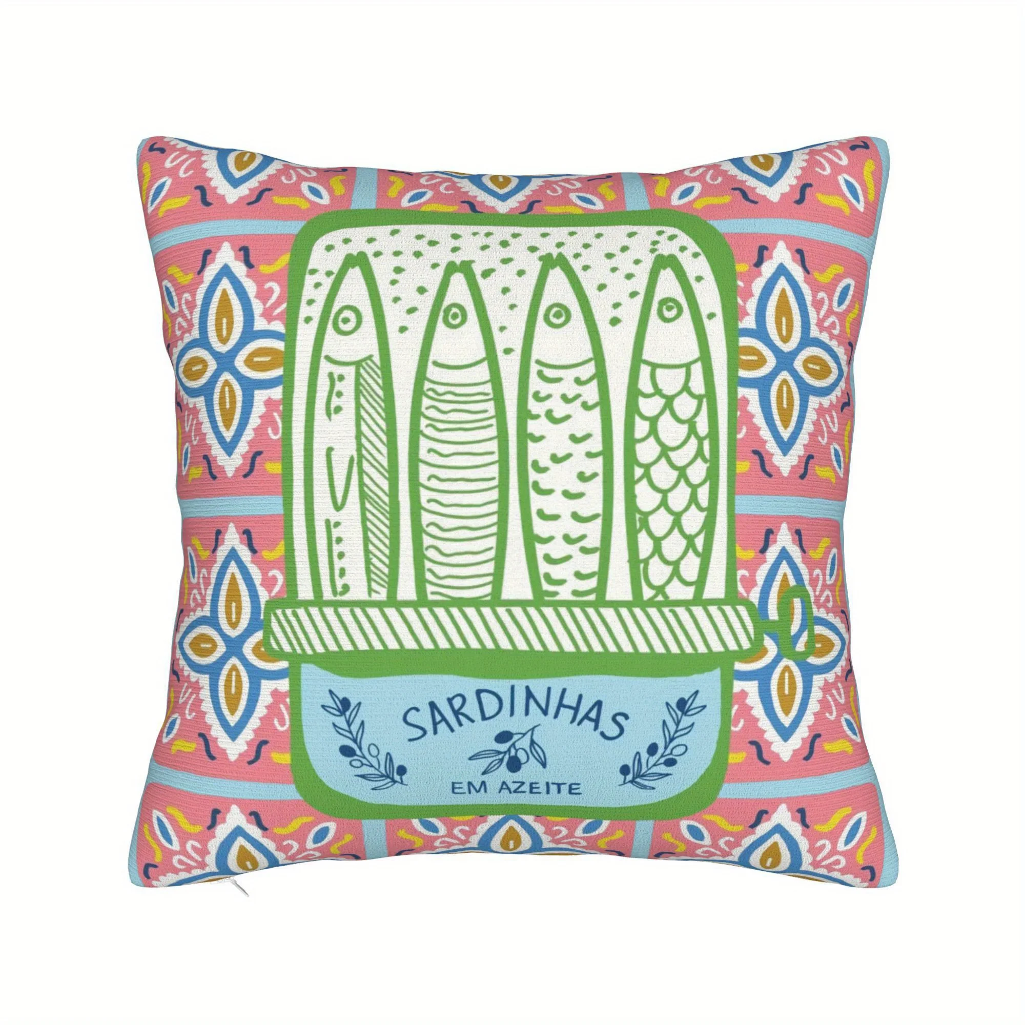1pc Sardine Can Pillow Cover Bright Pink Blue Floral Green Border Zipper Machine-Washable Soft Sofa Living Room Decor