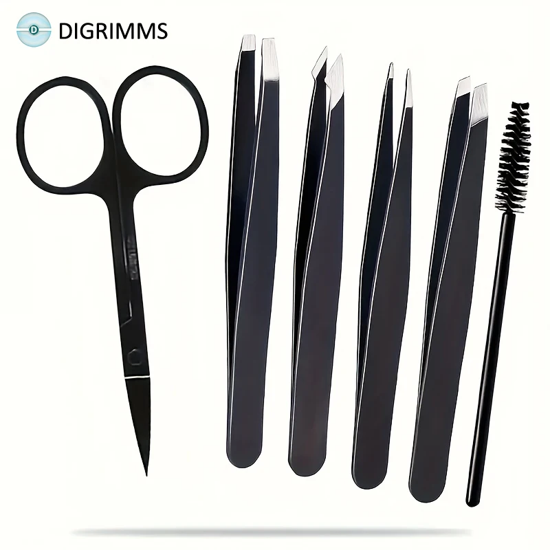 6-teiliges Professionelles Gesichtshaarentfernungs- und Pflegeset mit Gebogener Schere, Augenbrauenpinzette, Wimpernbürste, Augenbrauenclip und Wimpernpflegezubehör