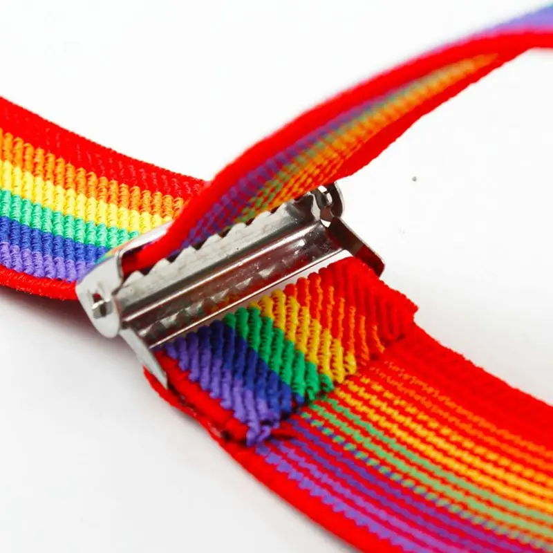 Y1UB Colorful Striped Strap Rainbow Bib Pants Straps Clip Adult Unisex Suspenders Buc