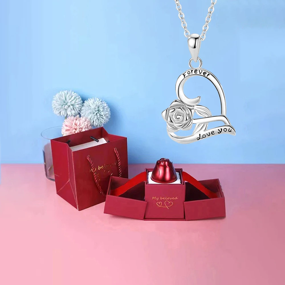 

Ожерелье с подвеской в виде сердца и розы с резьбой, Подарочная коробка для подруги, жены, мамы, мода 2024, романтические подарки на день рождения, фестиваль