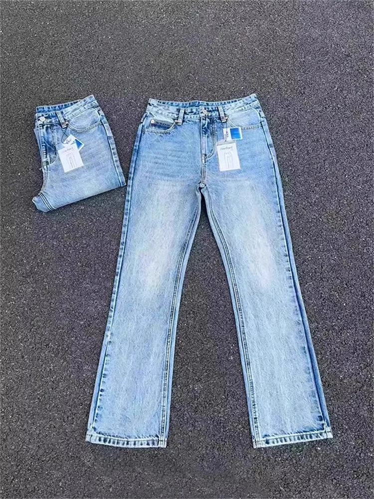 

Мужские летние тонкие джинсы American Sle Lightning с мраморным узором, винтажные, свободного прямого кроя, с эффектом потертости