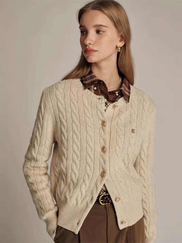 

Осень-зима, свободный вязаный шерстяной кардиган, женский круглый свитер с высокой талией, верхняя одежда, повседневная деталь на пуговицах