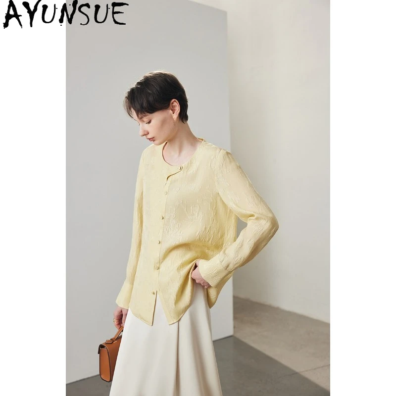 

AYUNSUE 100% шелковые блузки тутового дерева, новинка 2023 года, рубашка в китайском стиле, элегантный топ, уникальная стильная одежда для женщин, Roupas Feminina Blusa